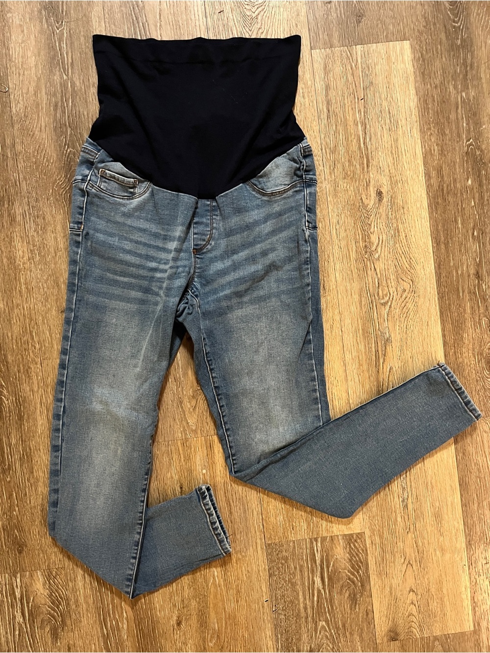 Blue Wash Maternity Skinny Jeans with Black Support Panel